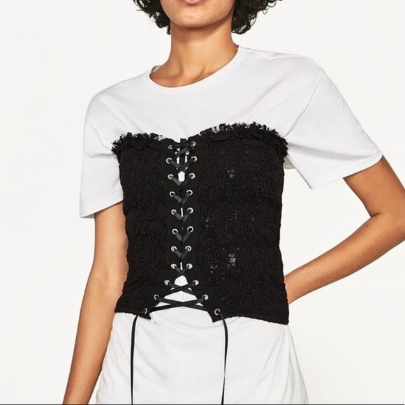 Zara Corset Lace Up Bodice Tube Top in Black L - Picture 1 of 9